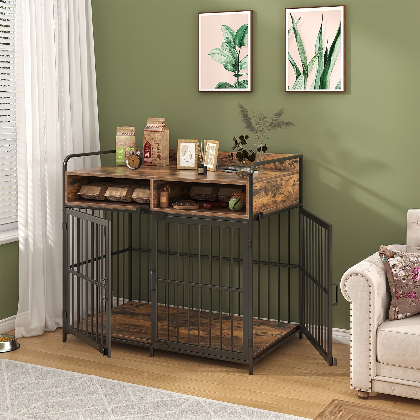 Large Dog Crate Furniture with Drawer Storage