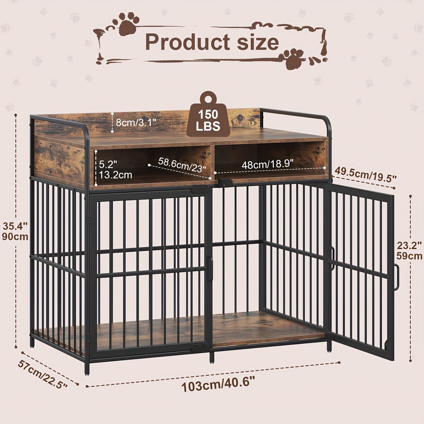 Large Dog Crate Furniture with Drawer Storage