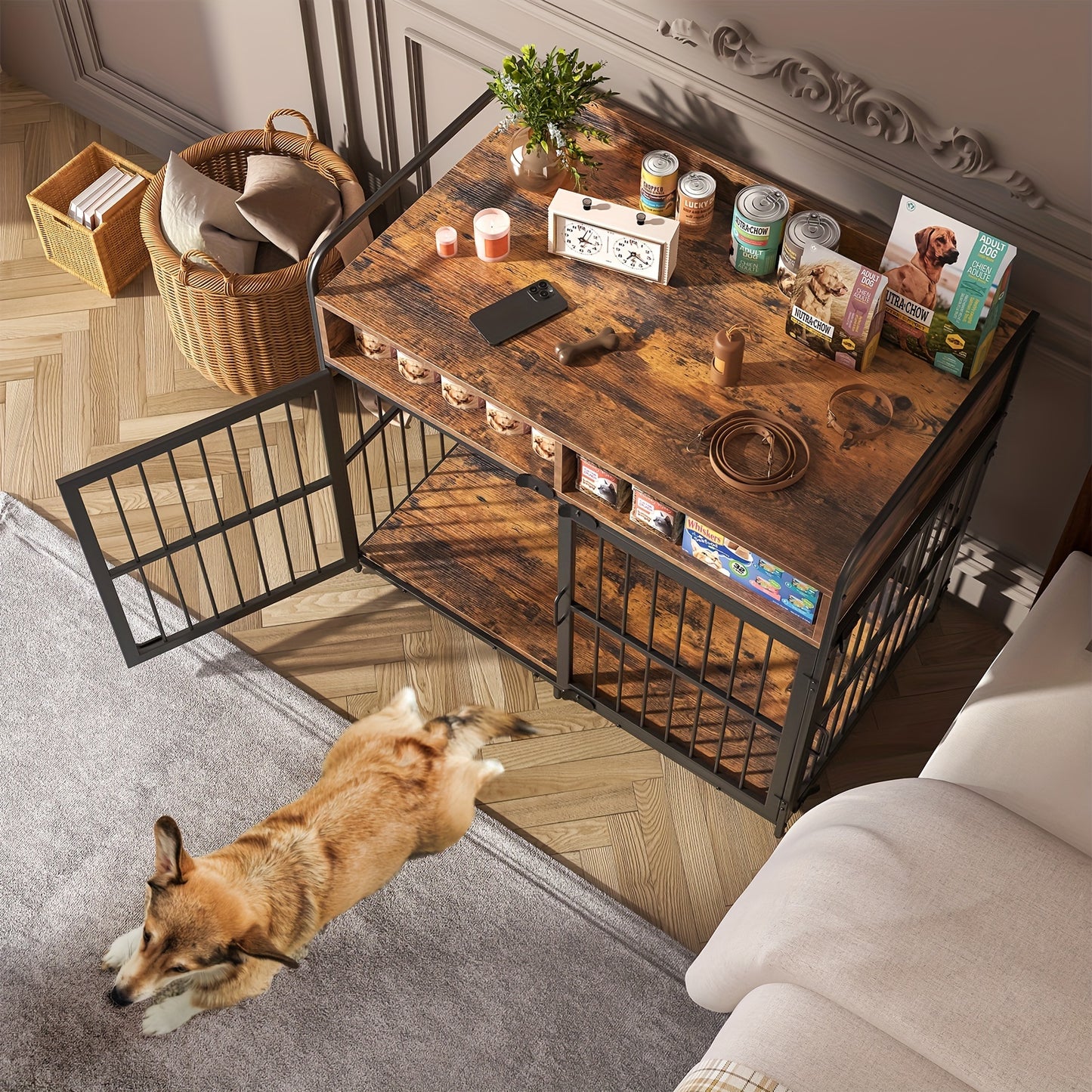 Large Dog Crate Furniture with Drawer Storage