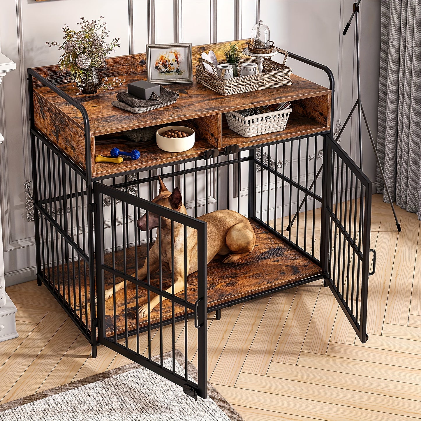 Large Dog Crate Furniture with Drawer Storage